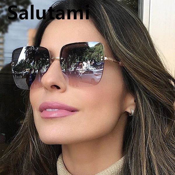 

sunglasses oversized square gradient for women 2021 fashion big frame rimless sun glasses female chic goggle eyewear ins, White;black