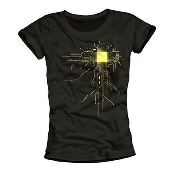 

computer gamer nerd women shirt with cpu quad core design - girl tee black street wear fashion tee shirt