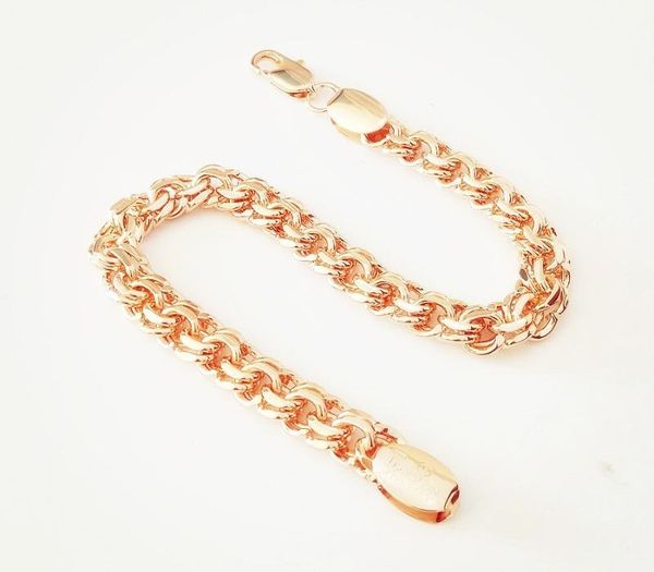 

men bracelets new 585 rose gold color jewelry a form of weaving long 7mm wide hand catenary gold color01, Black