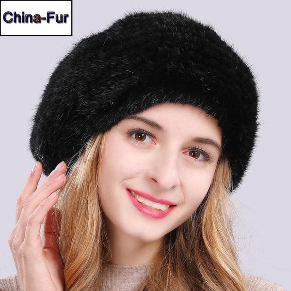 

2020 new style winter natural real beanies hat lady knit genuine real caps women elastic beanies hats, Blue;gray