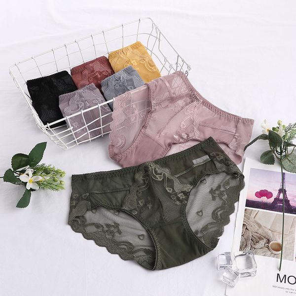 

3pcs set sexi panti mesh underwear women's transparent lace briefs breathable quick-drying ladies pink underwear transpar, Black;pink