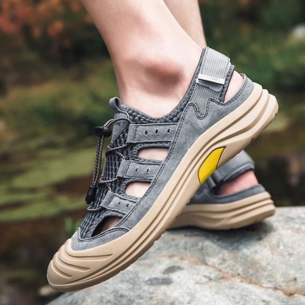 

men sandals outdoor summer breathable mesh cloth shoes fashion men band sandals summer beach big size 48, Black