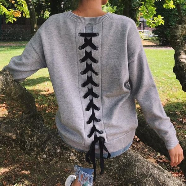

мода толстовки женщины пуловеры с длинным рукавом o-образным вырезом harajuku hoodie lace up назад толстовка топы plus размер ws3761m, Black