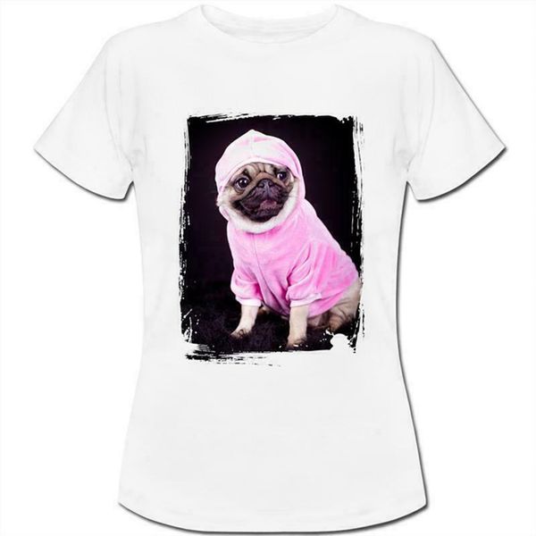 

мопс собака одетый в розовом балахоне женщины boyfriend fit t-shirt новых тенденций футболочки