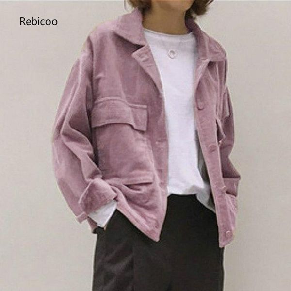 

autumn spring women corduroy jacket ladies pure color streetwear coat casual vintage oversize loose baseball jackets, Black;brown