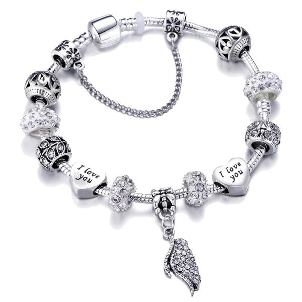 

women jewelry angel charms bracelet love heart silver color snake chain brand bracelets for couples girlfriend gift, Golden;silver