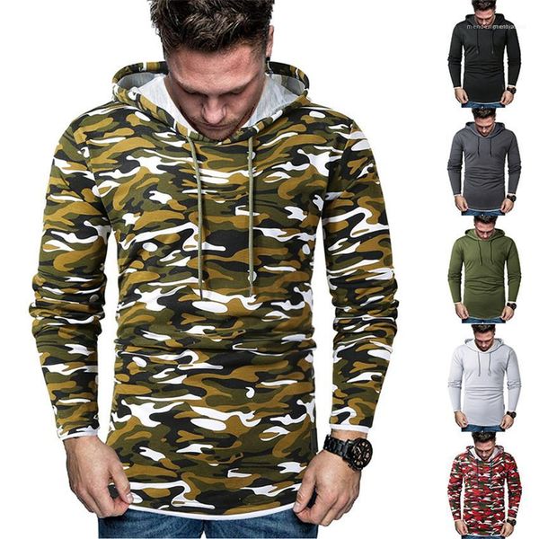 

camouflage hooded man sweatshirts patchwork long sleeve spring autumn homme hoodies designer men hoodies fake two piece, Black