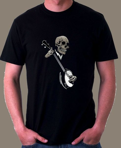 

skeleton plays banjo blues country black funny t shirt s - 3xl luke comb