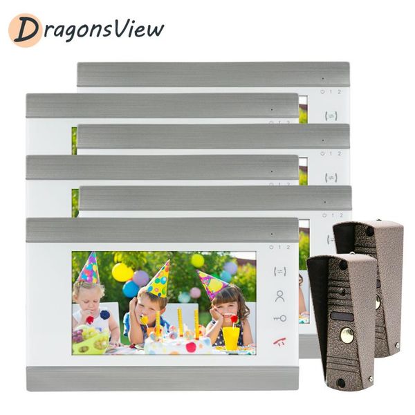 

video door phones dragonsview intercom wired 7 inch phone for home security system 6 monitors with 2 waterproof doorbell camera