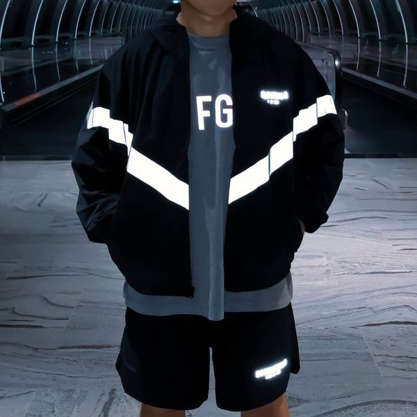 

trendy fog fear of god double line essentials 3m reflective hooded zip shell jacket jacket jacket men, White;black