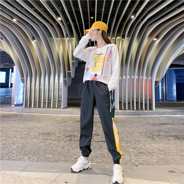 

fashion brand leisure sports suit 2019 new autumn clothes men's and women's sweater drag dance hip hop sweater running two-piece s, Gray
