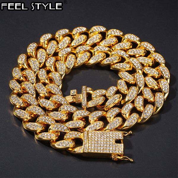 

chains 1set 20mm full heavy iced out paved rhinestone miami curb cuban chain cz bling rapper bracelet necklaces for men hip hop jewelry, Silver
