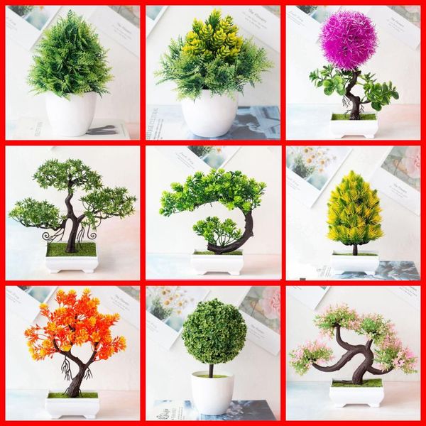 

green pink purple rose red artificial small tree flower grass ball potted bonsai home deskbedroom decor fake plants bonsai