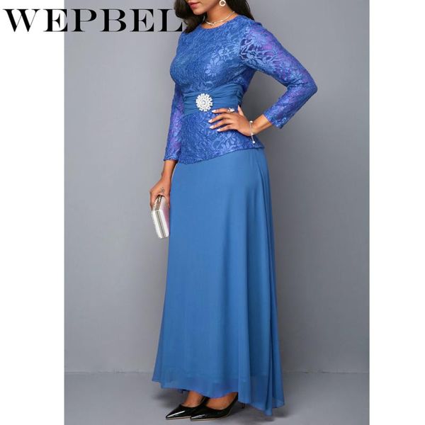 

wepbel autumn casual long sleeve o-neck high waist dress women's fashion lace patchwork solid color hollow out dress, Black;gray