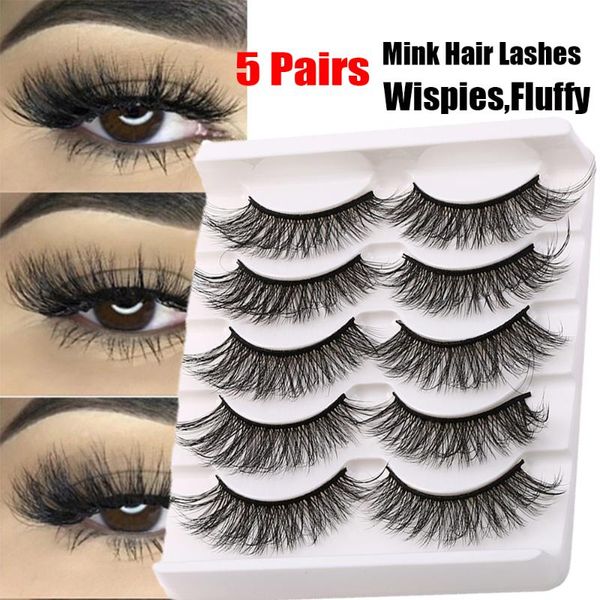 

5 pairs 3d faux mink hair false eyelashes natural fluffy multilayers lashes wispy long eye makeup extension handmade cruelty-fre