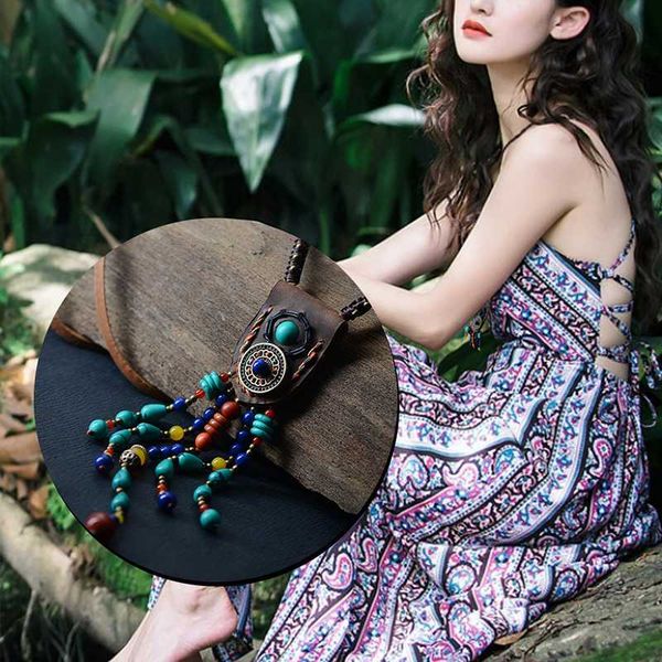 

boho jewelry ethnic maxi necklace women long leather chain blue turkey stone peacock feather pendants bohemian fashion jewelry, Silver