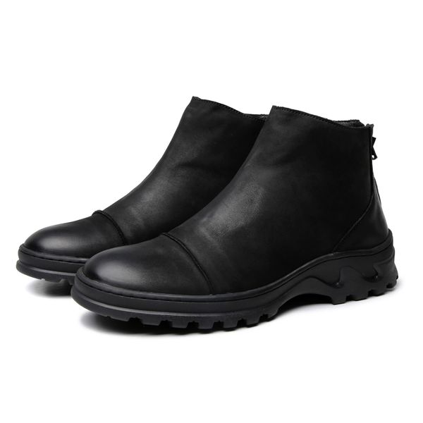 

round toe non-slip retro shoes black ankle boots casual shoes genuine leather platform boots man outdoor