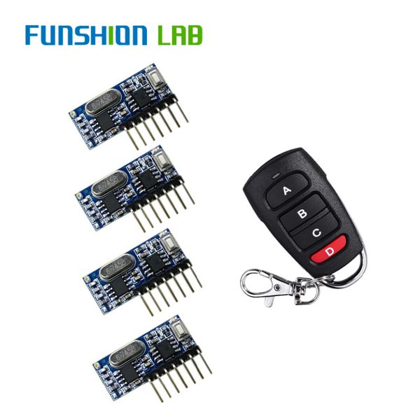 

funshion rf remote control transmitter & 433mhz wireless receiver learning code 1527 decoding module 4 ch output learning button