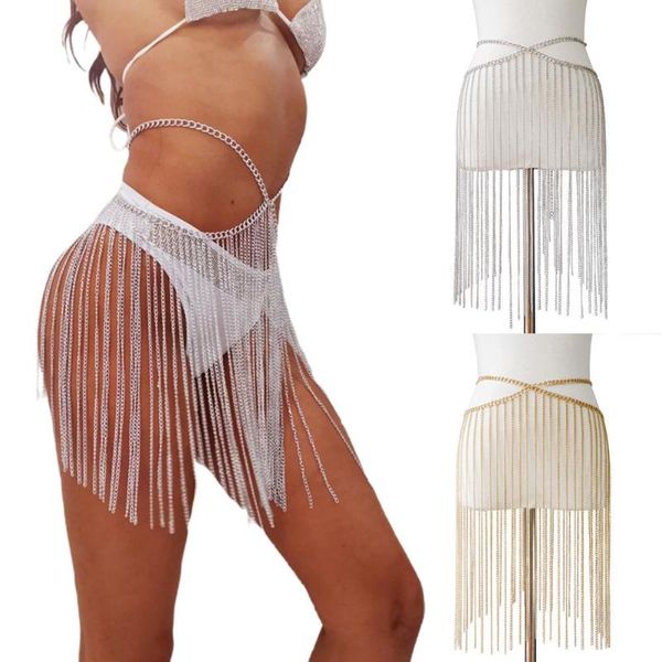 

women tassels waist belly chain summer beach body jewelry bikini decor stainless steel body chain, Black;brown