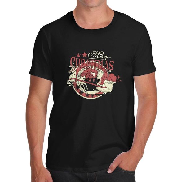 

мужской с рождеством дистресса печать t-shirt