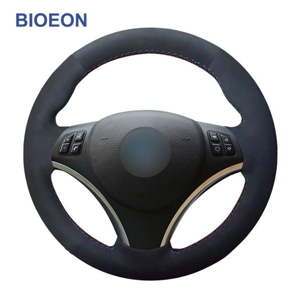 

hand-stitched black synthetic suede car steering wheel covers for e90 e91 e92 e93 e87 e81 e82 e88 x1 e84