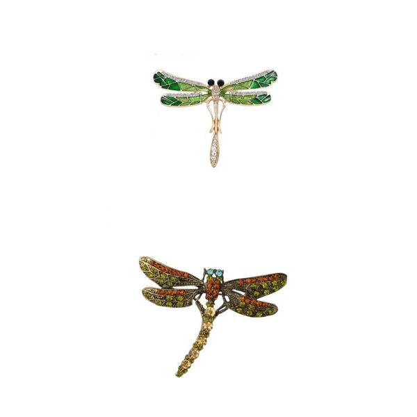 

2 pieces vintage crystal rhinestone dragonfly brooch pin insect jewelry gift, Gray