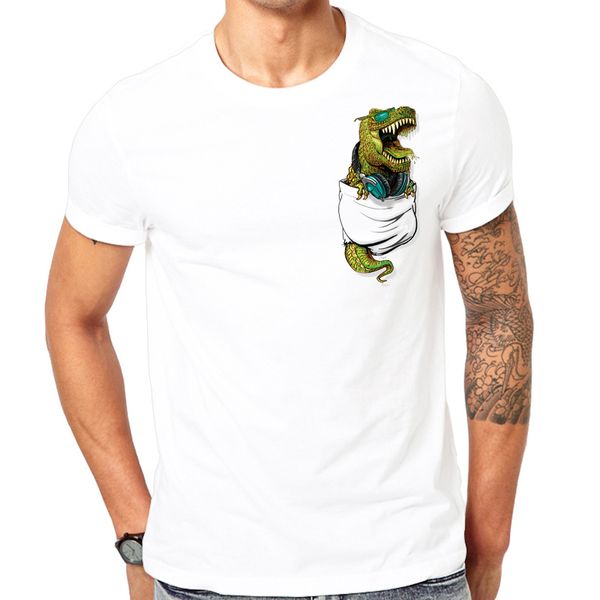 

3d dinosaur pocket camisetas t-shirt new comic t-shirt round collar men brand hip hop white t-shirt pocket tees