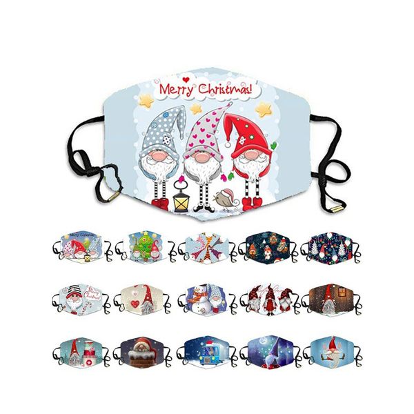 

16 styles christmas face mask dust-proof anti-fog pm2.5 breathable washable adjustable santa pattern festive masks