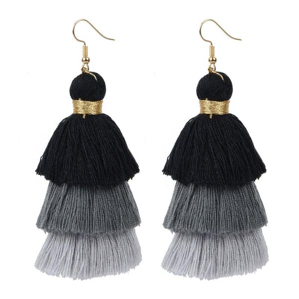 

dangle & chandelier 8 colors 3 layers ethnic style statement tassel earrings bohemian velvet drop long earring women boho jewelry, Silver