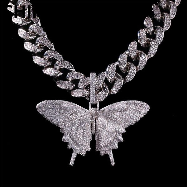 

iced out animal big butterfly pendant necklace silver blue plated mens hip hop bling jewelry gift wholesale