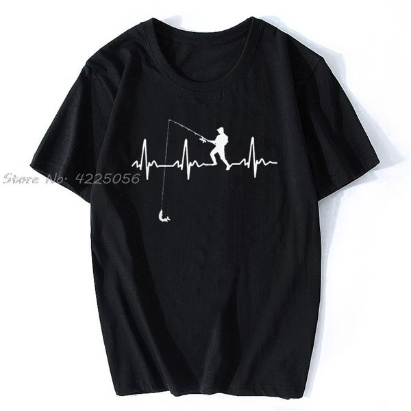 

men's t shirts fish heartbeat fun short sleeve fisherman tees o-neck cotton funny humor t-shirt plus size