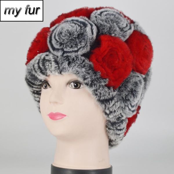 

wholesale and retail girls real rex fur caps flowers winter hats skullies cap real fur knitted beanies lady caps, Blue;gray