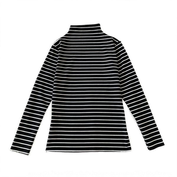

2020 new german velvet base shirt women's autumn and winter striped double-sided warm sweater velvet sweater warm half-high collar long, Black