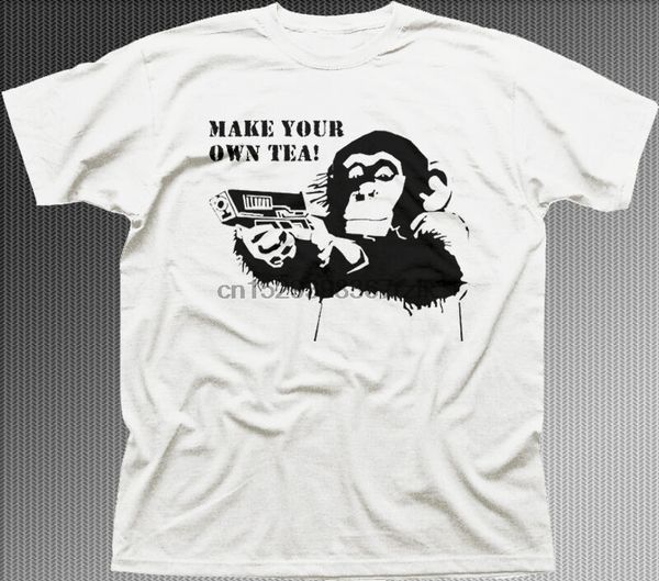 

tetley make your own tea funny chimpanzee monkey chimp white cotton t-shirt 9842