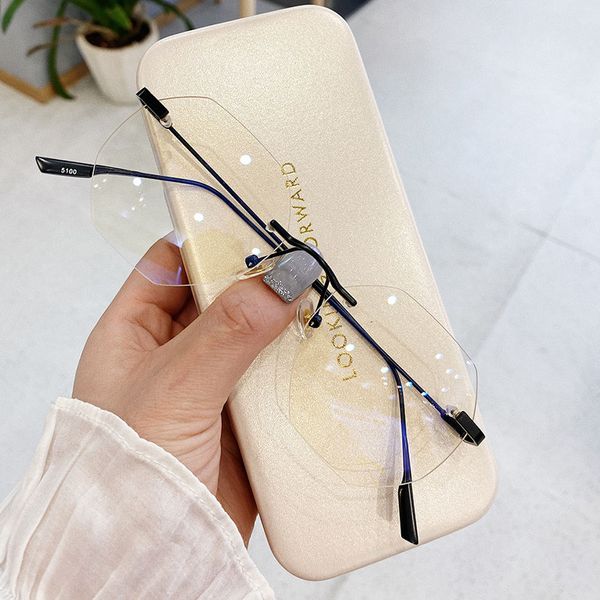 

anti-blue light alloy irregular square rimless clear glasses for women retro stylish computer eyeglasses men ultra light shades, White;black
