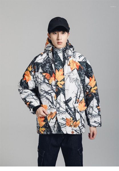 

teenager warm hooded jacket colorful mens designer jackets maple leaf printed thick autumn winter coats luxury, Black;brown
