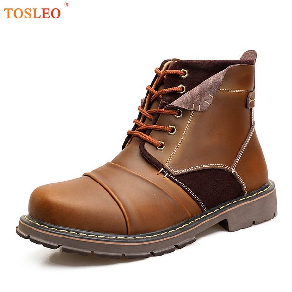 

boots winter men genuine leather shoes plush warm brown black