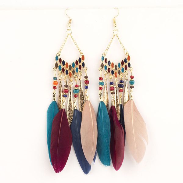 

dangle & chandelier 2021 beautiful women earrings fringed beads long feather for fashion jewelry accessories oorbellen, Silver