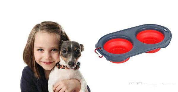 

collapsible feeding pet food bowls silicone cat double feeder bowl travel cat foldable dog supplies with carabiner