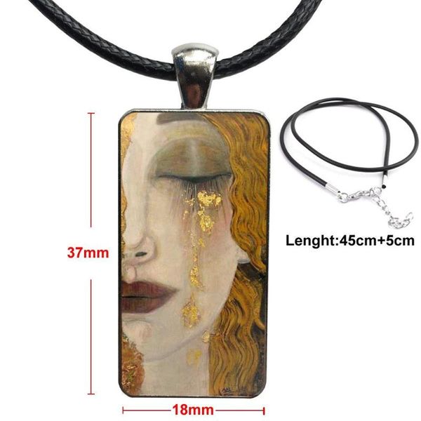 

pendant necklaces kiss gustav klimt painting golden tears for party gift glass cabochon necklace rectangle fashion, Silver
