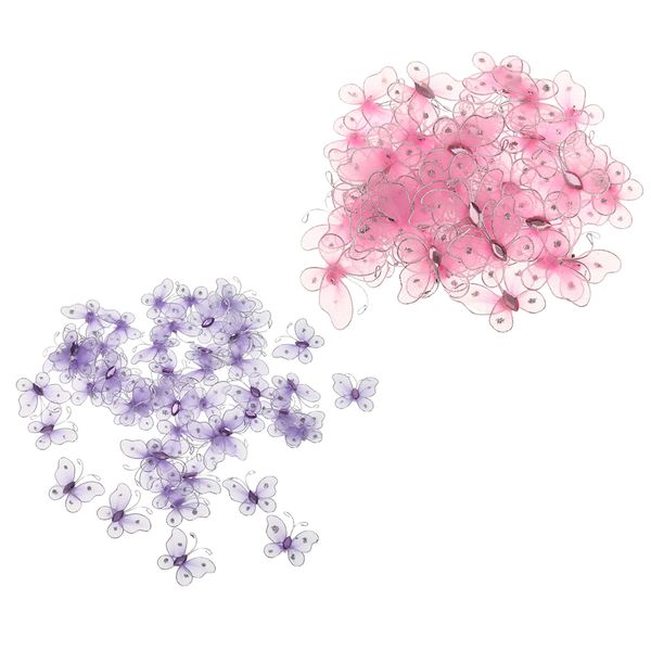 

100pcs wired mesh stocking butterflies 3.2 x 2cm purple & pink