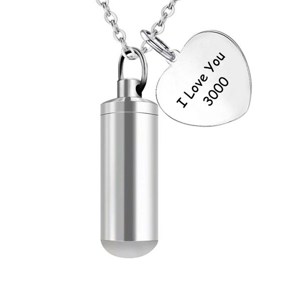 

stainless steel ashes pendant cremation urn memorial jewelry ashes necklace keepsake-i love you for three thousand years, Silver