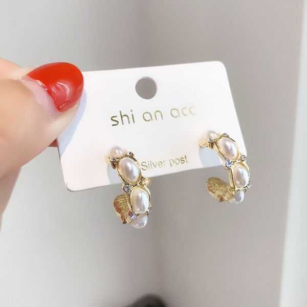 

hoop & huggie 2021 vintage japan korean earrings for women handmade sweet simulated pearl circle pendientes gifts rhinestone jewelry, Golden;silver