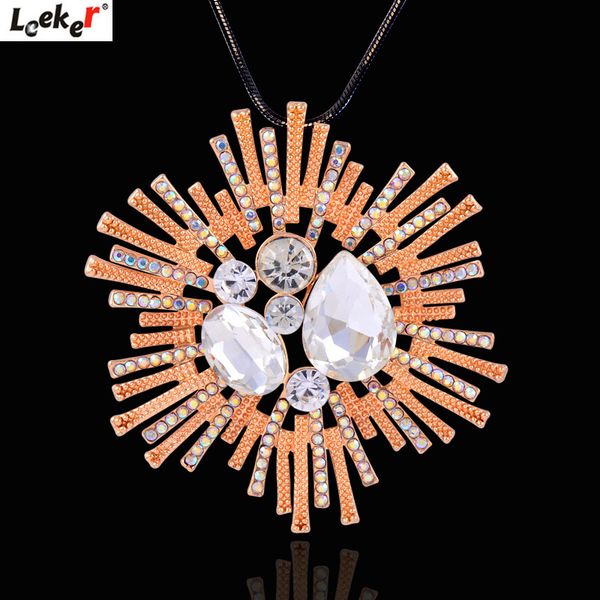 

leeker gold color rhinestone sunflower pendant long necklace snake chain women statement jewelry 468 lk4, Silver