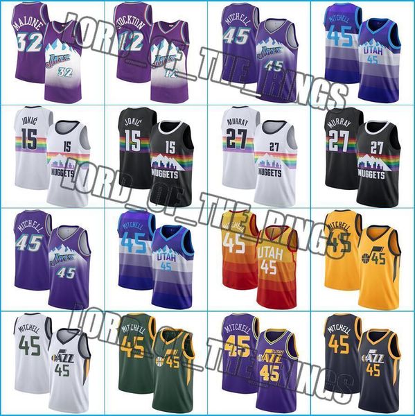 

денвер самородки 15 никола джамал 27 йокич мюррей джерси юта джаз джерси donovan 45 mitchell баскетбольное fast, Black;red