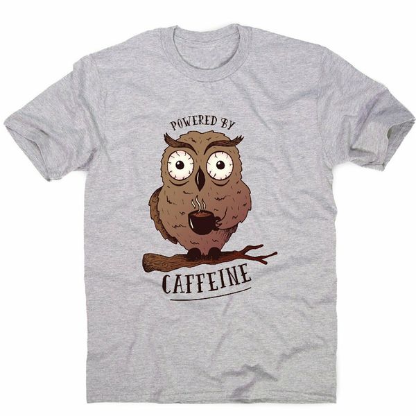 

caffeine owl - coffee men's t-shirt retro o neck tee shirt