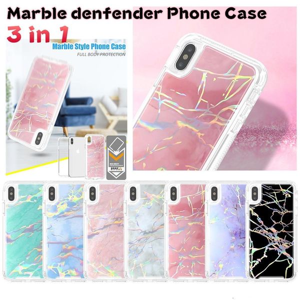 

3 in 1 marble case for iphone 6 7 8 plus xr x xs max samsung s9 s9 plus hybrid armor defender case