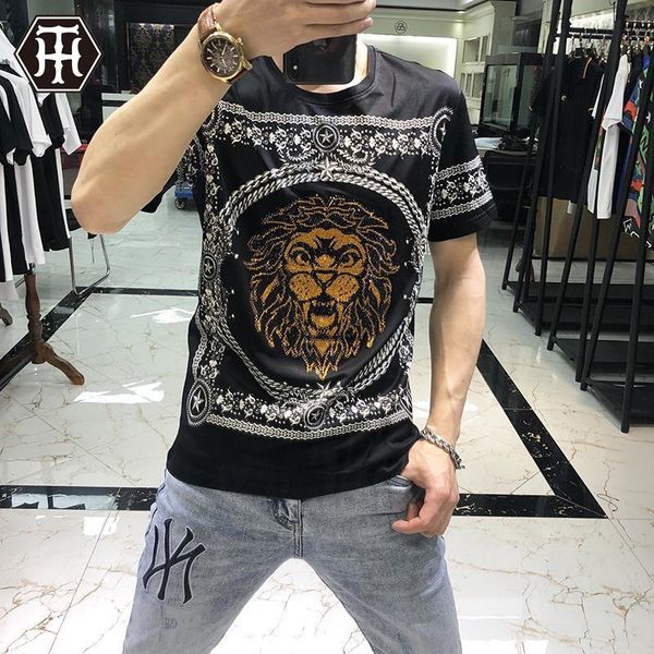 

2020 new short sleeve men's mercerized cotton men's t-shirt fashion casual and comfortable brand diamond t-shirt men's t-shir, White;black