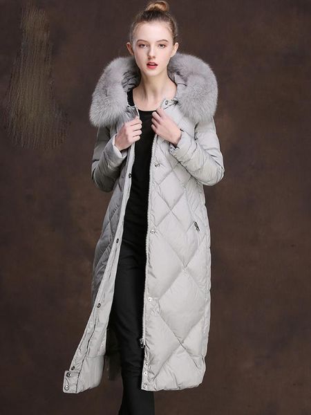 

woman down jacket fashion big fur collar pink black long coat women's jackets chamarras de mujer kj509