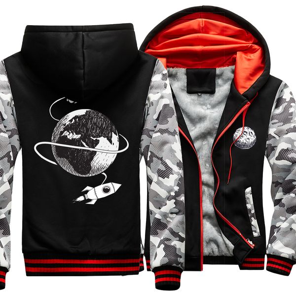 

funny cute astronaut moon hooded camouflage raglan jackets male warm casual streetwear 2020 winter fashion fashion hoodies mens, Black